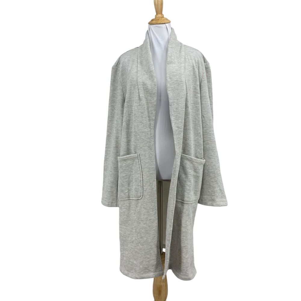 Susina Cozy Duster Cardigan M Medium Heather Gray Open Shawl Neck Sweater Pocket